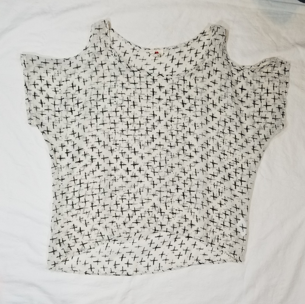 One Clothing Sheer Cold Shoulder, High Low Blouse